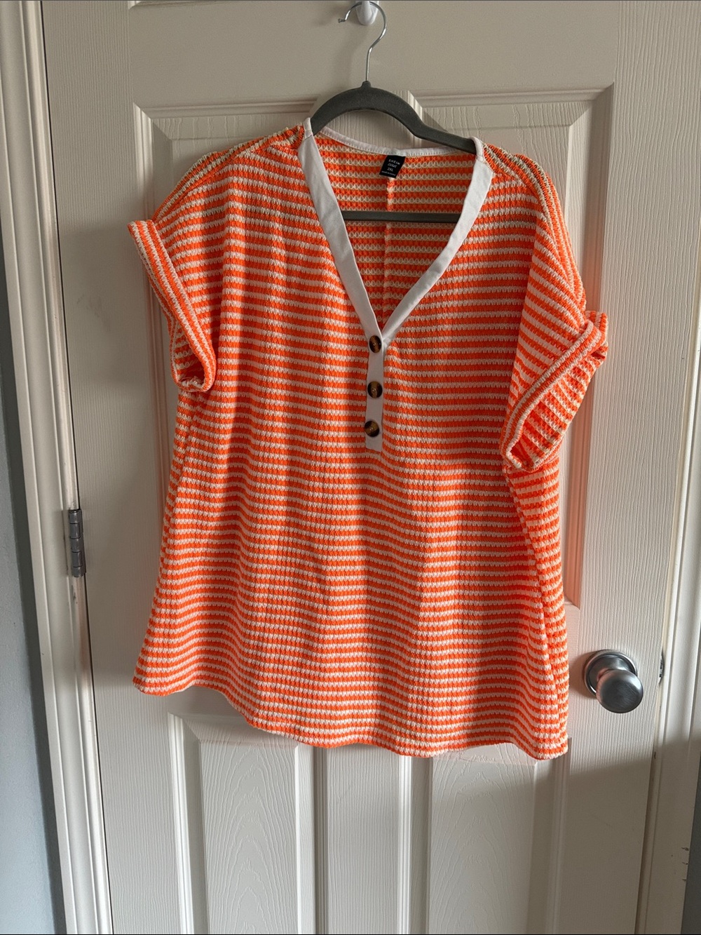 Orange & White Striped Knit Tunic Top